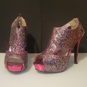 Quipid Pink Sparkle Zipper Heels